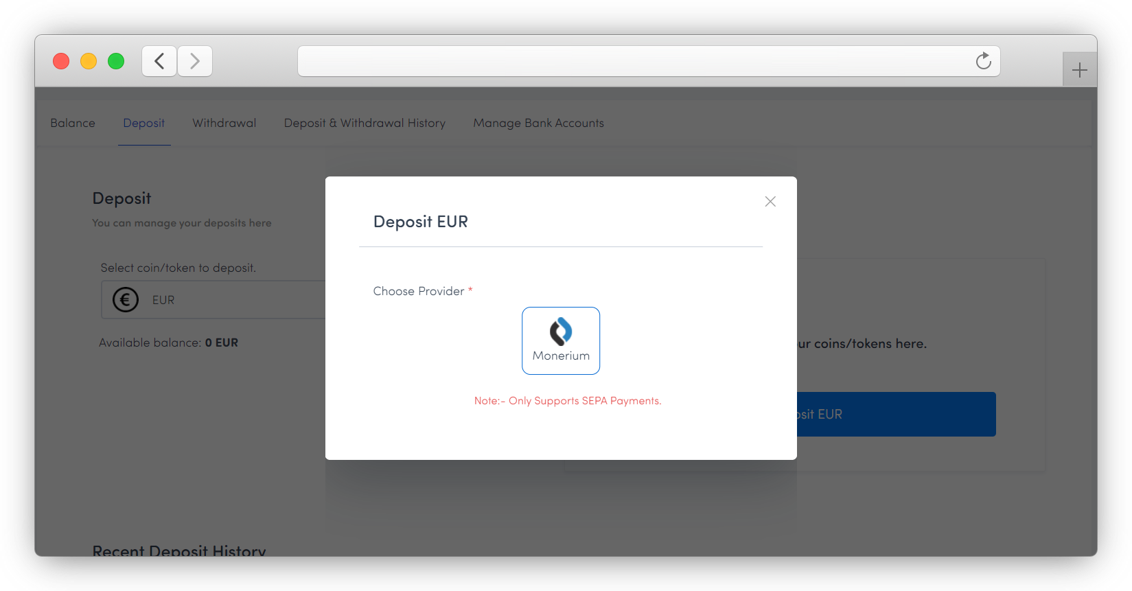Deposit EUR