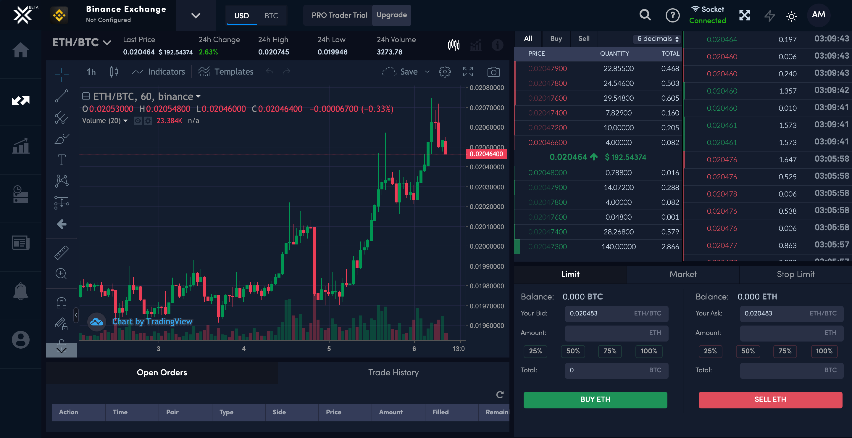 LCX Terminal Trade Screen Dark Theme