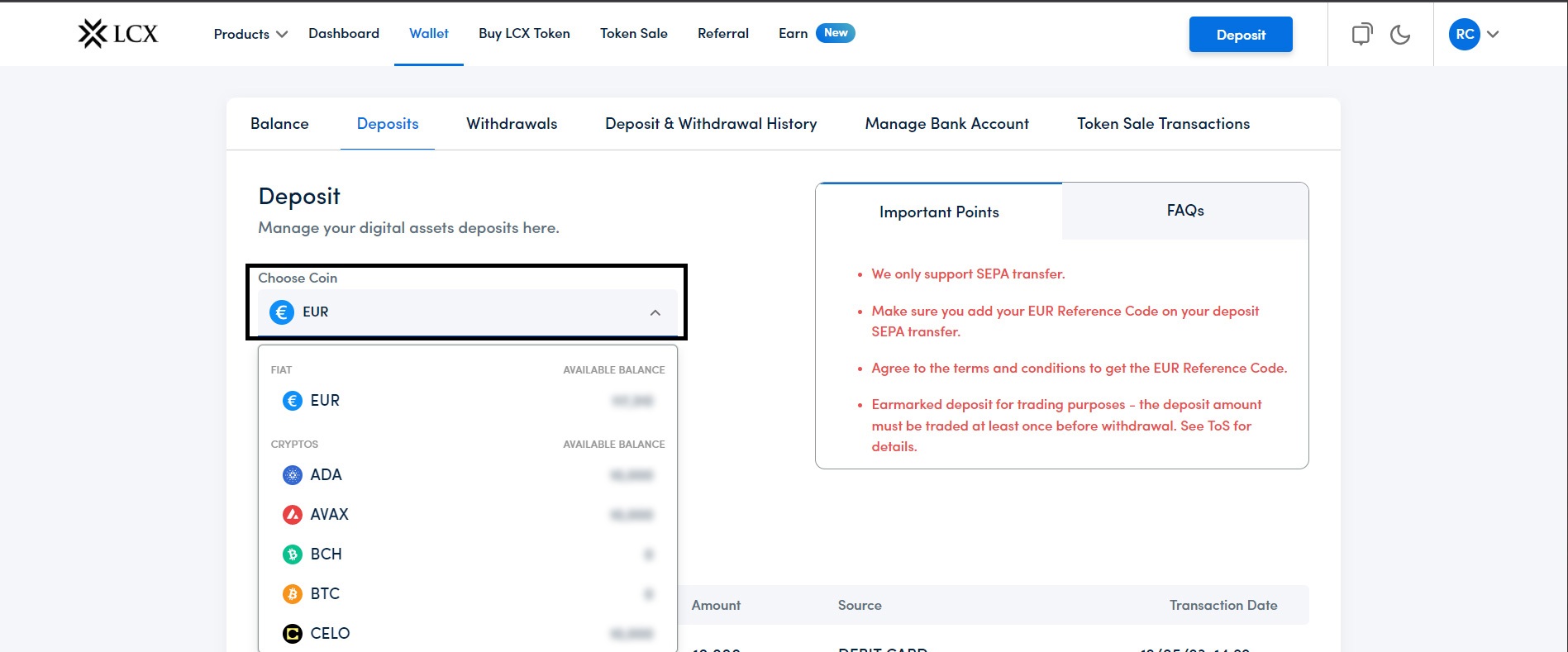 Select the Coin as EUR Select the Coin as EUR