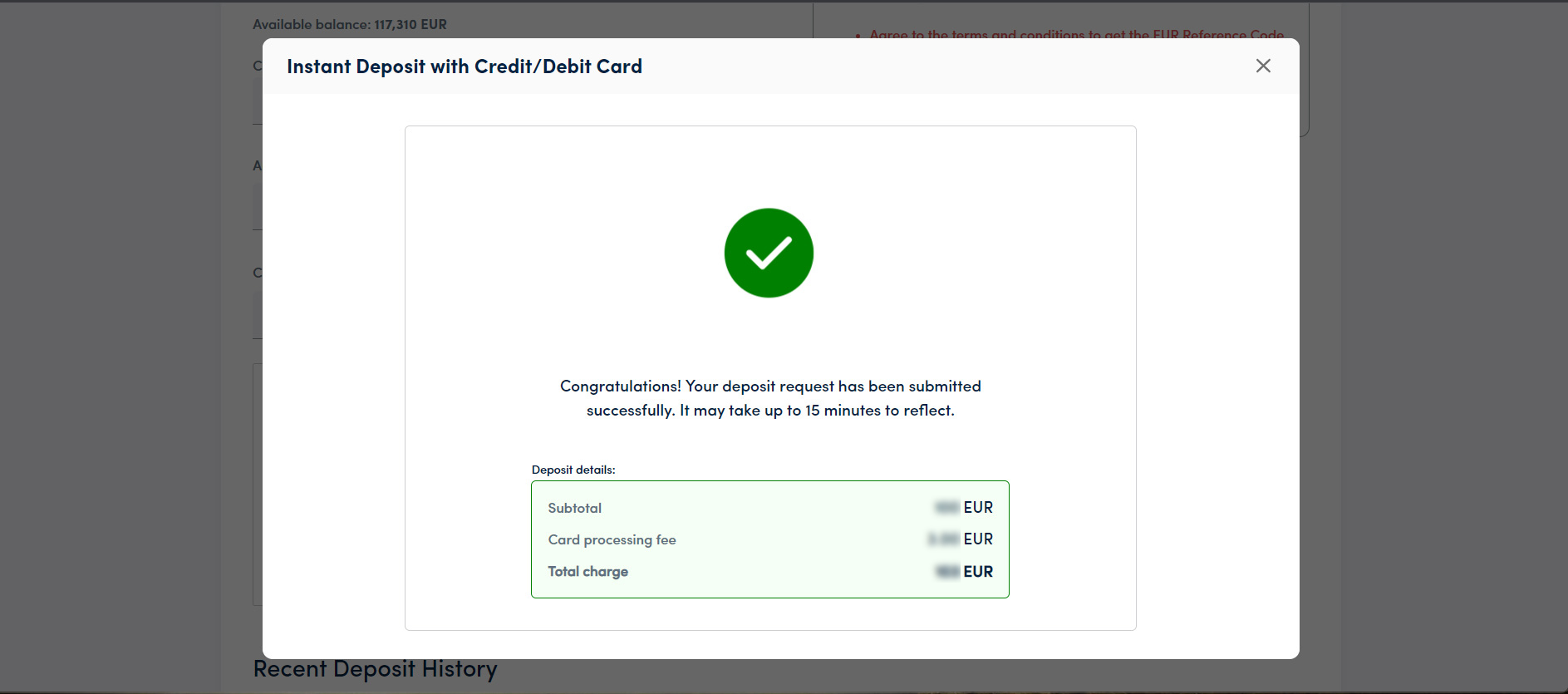 Deposit successful Deposit successful