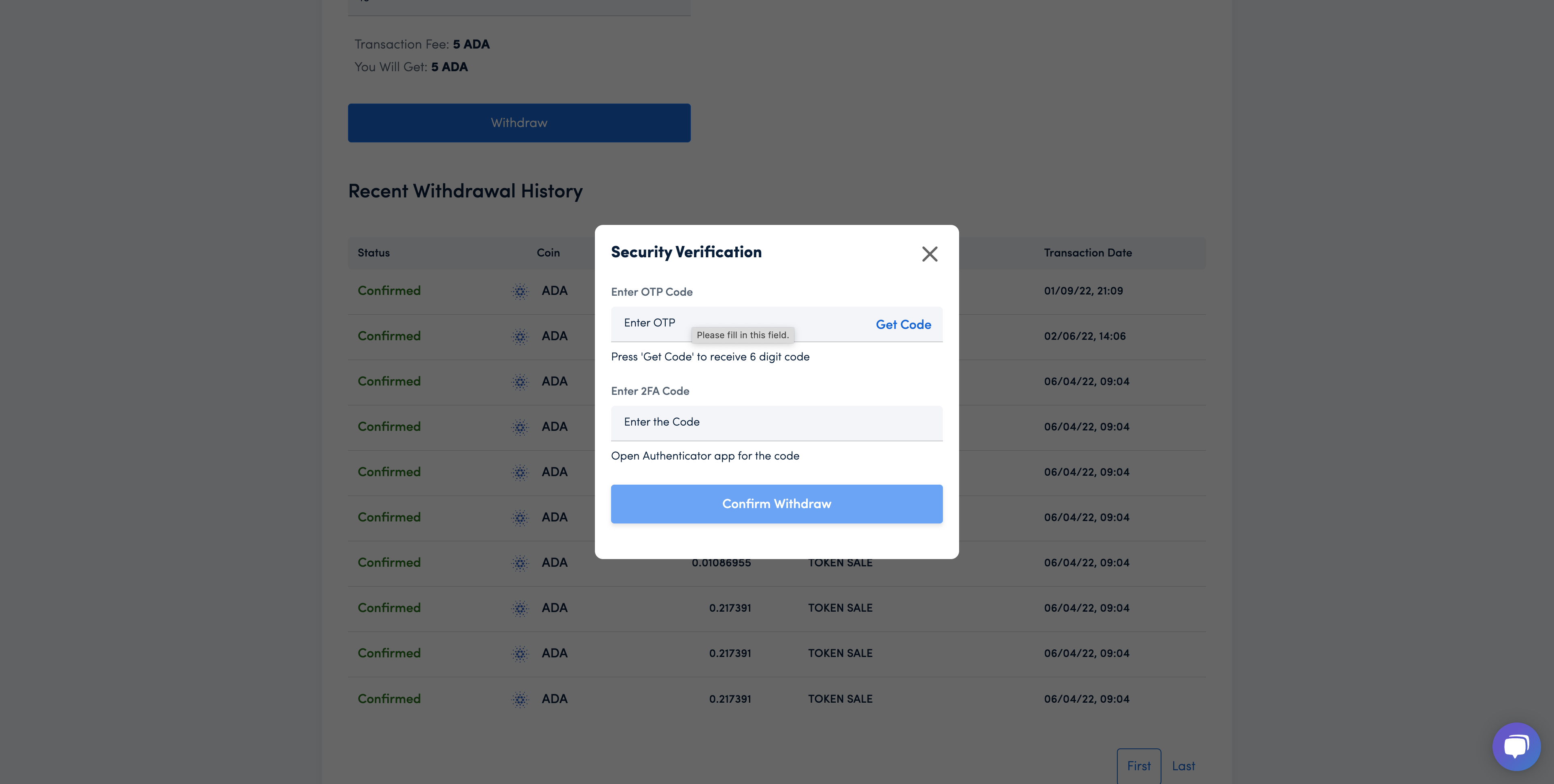 Security verification OTP