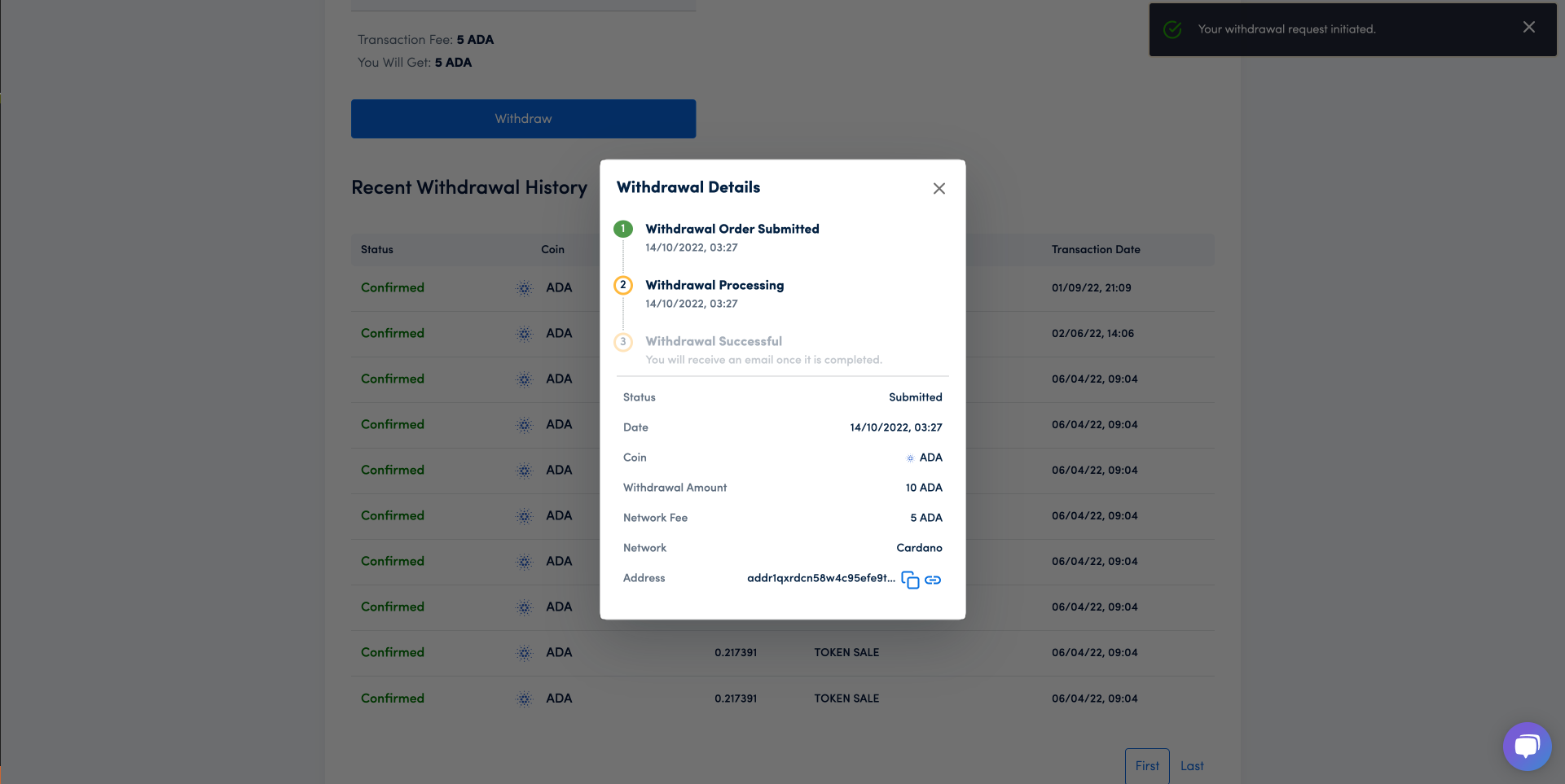 Withdraw details