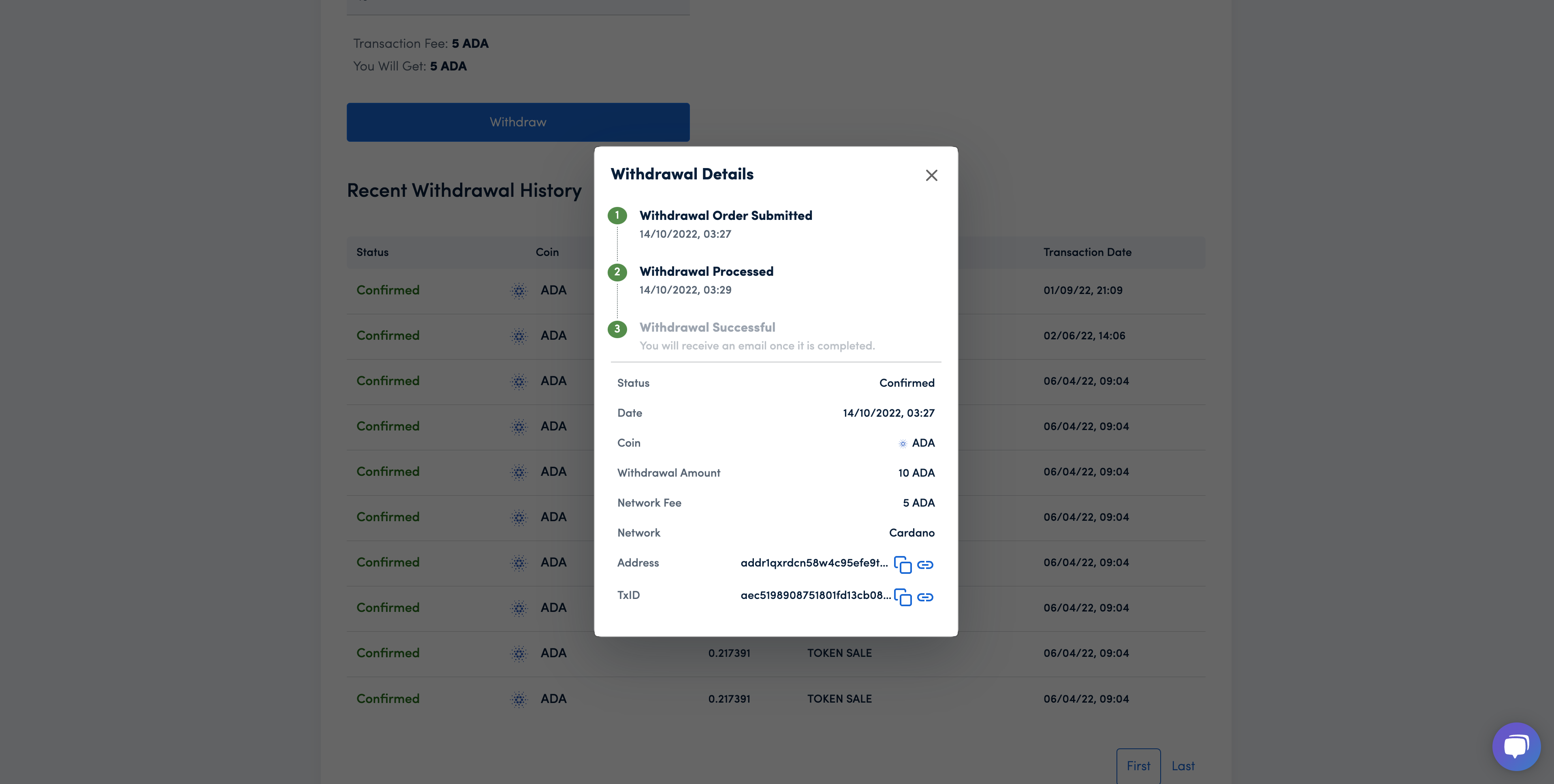 Withdraw status Withdraw status