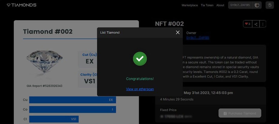 Successful tiamonds listing Successful tiamonds listing