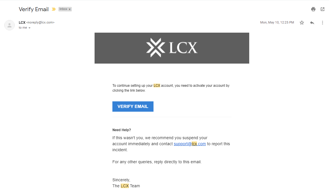 Verification Email LCX Verification Email