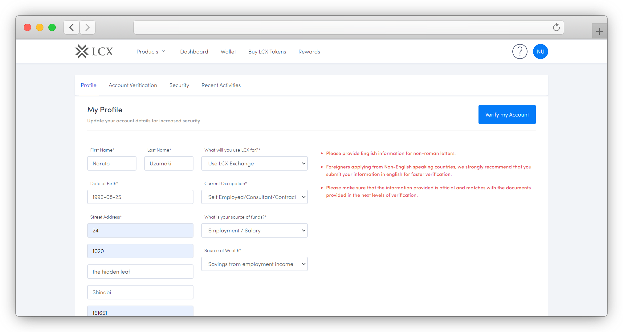 prfile detail verfiy Update Profile Page
