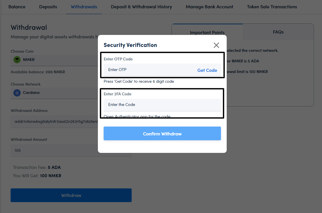 verification nmkr withdraw