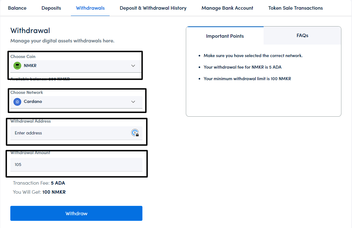 withdrawal details NMKR